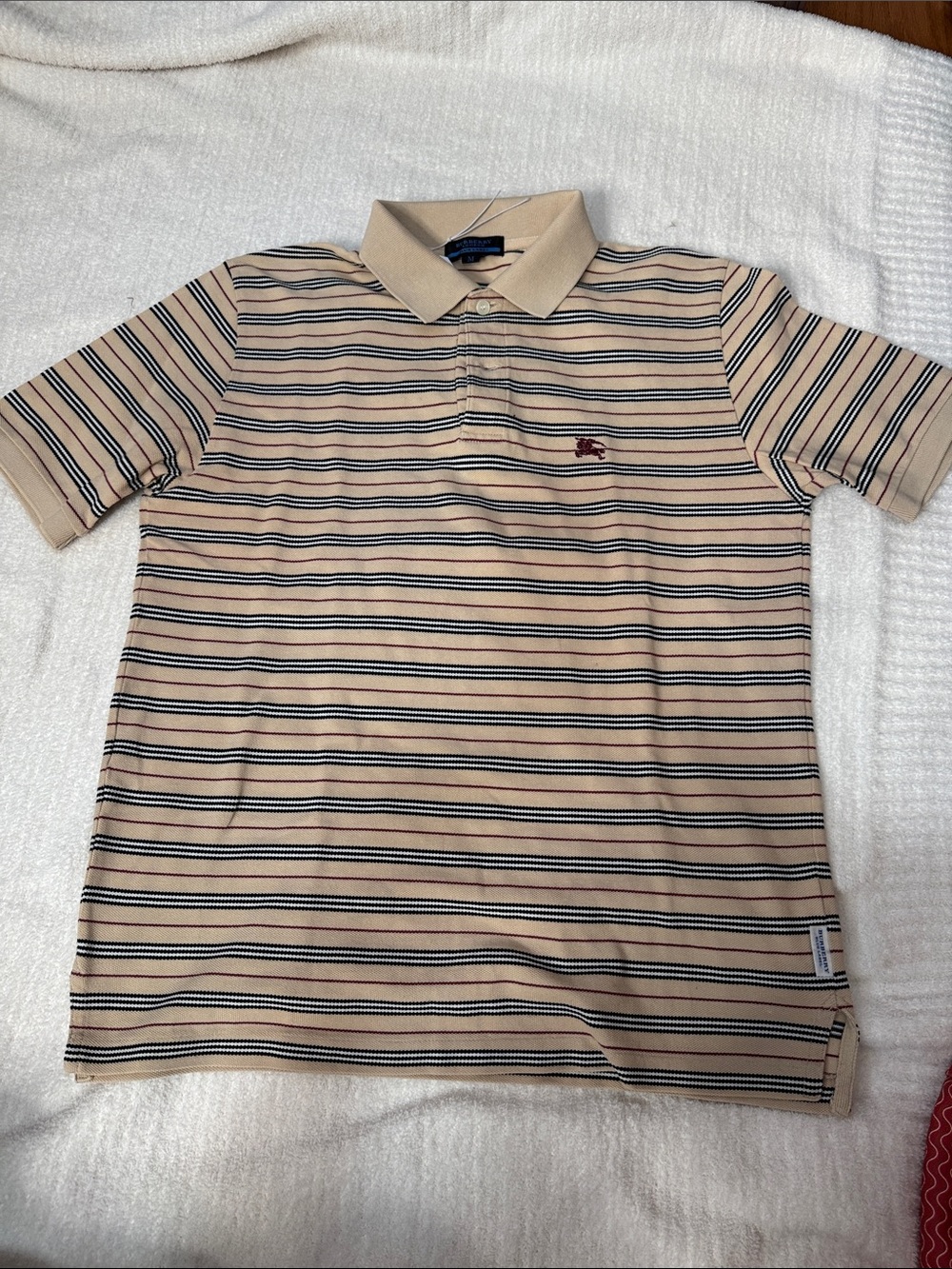 Burberry Beige Polo with Navy & Black Stripes